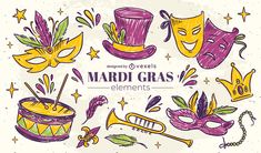 hand drawn mardi gras elements