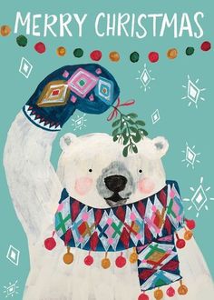 a christmas card with a polar bear wearing a sweater