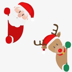 santa claus and reindeers are flying through the air with their noses on each other