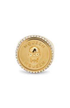 A signature skull brings an edge to this overstated signet ring that's framed with crystals. Goldtone plate/glass Made in Italy Rollerball Perfume, A Signature, Favorite Daughter, Platform Slippers, Fragrance Design, Maternity Shops, Kids Sandals, Fabric Gift Bags, Designer Clothes For Men