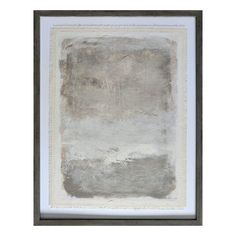 an abstract painting in grey and white with a black border on the bottom right corner