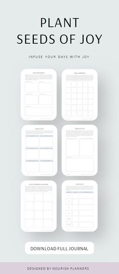 the plant seeds of joy planner is shown in four different positions, including one for each month