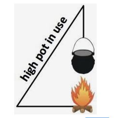 an image of a triangle with the word fire on it and a pot in front of it