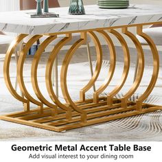 the geometric metal accent table base adds visual interest to your dining room