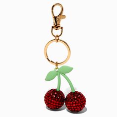 Embellished Cherries Gold-tone Keychain Nightmare Before Christmas Gifts, 2024 Wishlist, Rose Stud Earrings, Crochet Keychain Pattern, Hair Gift, Christmas Gift Card, Fashionable Jewelry, Jewelry And Accessories