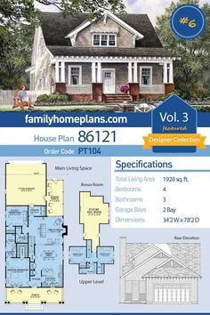 the floor plan for this house is shown in blue and white, with two story houses on