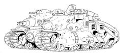 a black and white drawing of a tank