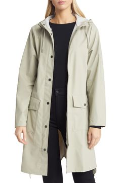 Lightweight and elegant, this trench coat–inspired waterproof jacket seamlessly shields you from the weather without sacrificing your style. 38" length (size Medium) Stand collar Unlined 100% polyester Machine wash, dry flat Imported Functional Weatherproof Raincoat For Fall, Functional Fall Weatherproof Raincoat, Functional Weatherproof Fall Raincoat, Fall Functional Weatherproof Raincoat, Modern Waterproof Raincoat For Spring, Functional Raincoat With Adjustable Hood For Fall, Hooded Raincoat With Storm Flap For Travel, Modern Waterproof Raincoat For Workwear, Modern Hooded Raincoat For Spring