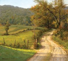 a painting of a dirt road in the country