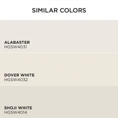 three shades of white paint with the words similar colors in different font and color combinations