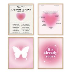 four pink and white greeting cards with the words, it's already yours