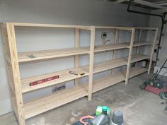 the shelves are being built and ready to be installed in the garage or office area