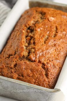 a loaf of banana bread in a pan