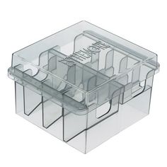 a clear plastic container with four compartments