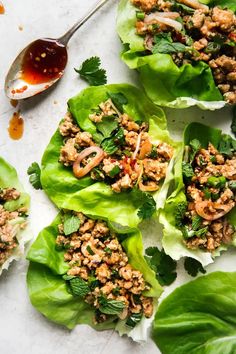 lettuce wraps filled with meat and vegetables