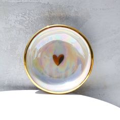 heart dish with opal finish Pastel Trinket Dish, Heart Shaped Jewelry Dish, Butterfly Trinket Dish, Heart Shaped Trinket Dish, Pink Glass Heart Dish, Heart Dish, White Glaze, Ring Dish, 22k Gold