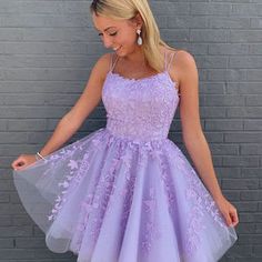 Sancta Sophia on Storenvy Purple Flowy Homecoming Dresses, Dama Purple Dresses, Short Lavender Prom Dress, Grad Dress Short Grade 8, Lavender Short Prom Dress, Hoco Dress Inspo Purple, Light Purple Dress Short Hoco, Grade 8 Dresses Graduation, Grade 7 Dance Dresses