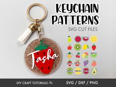 a keychain with the words, svg cut files and a strawberry on it