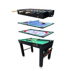 an image of a pool table set up for game play with foosball and air hockey