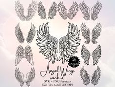 an angel wings pack is shown in black on a white background with the words angel wings