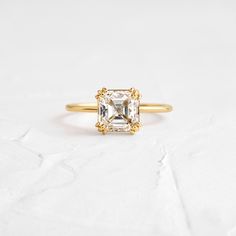 |14k Yellow Gold Asscher Engagement Ring Vintage, Ascher Cut Diamond Engagement Ring, Dainty Gold Band, Asscher Cut Diamond Ring, خواتم خطوبة, Asscher Engagement Ring, Asscher Cut Engagement Rings, Asscher Cut Ring, Square Diamond Rings