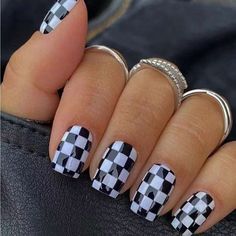 Super Cute And Stylish Ships In 5-10 Business Days Checkered Nails, Fake Nails With Glue, Y2k Nails, Stil Elegant, Nail Art Kit, Stick On Nails, Tattoos Ideas, Nail Arts, Artificial Nails