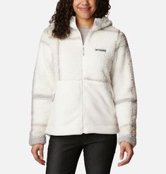 This hooded, full-zip fleece jacket mixes luxurious Sherpa and a smoother microfleece. Tech Clothing, Hiking Winter, A Hug, Soft Shell Jacket, Columbia Sportswear, Winter Casual, Outerwear Women, Winter Women, Fleece Jacket