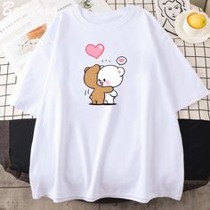 Reggaeton Dance, Cute Tshirt Designs, Kawaii Bear, Baggy T-shirt, White Teddy Bear, Bear Character, Y2k Aesthetic Outfits, Bear Shirt, Bear T Shirt