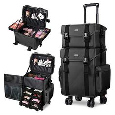 Classic Style - This Byootique Rolling Makeup Case comes in black, signifying a classic and yet understated aura, bringing out your elegant personality while carrying it. With a lightweight and portable design, it is ideal for on-the-go makeup artists, nail technicians and hairdressers to take all necessaries for travel. 2in1 Free Combination - Comes with a detachable top and bottom case which can be used together or separately, whereby the top case can be used as a handbag or shoulder bag with Makeup Trolley, Rolling Makeup Case, Brush Holders, Medical Bag, Inline Skate, Train Case, Drawer Box, Brand Store, Powder Foundation