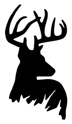 the silhouette of a deer with antlers on it's head, in black and white