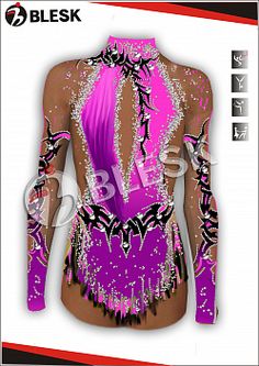 an image of a woman's purple and black leotard suit with butterflies on it