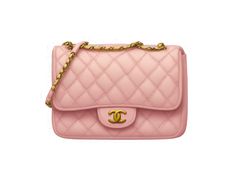 a pink chanel bag on a white background