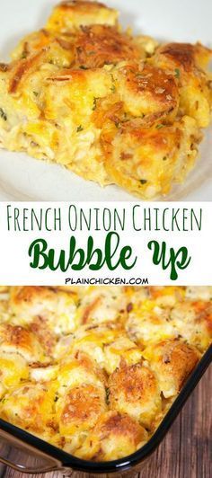 french onion chicken bubble up casserole on a plate