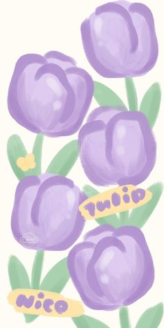 a drawing of purple flowers on a white background