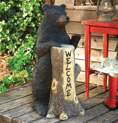 PRICES MAY VARY. BEAR DECORATIONS FOR CABIN: Welcome your guests in a lodge style black bear welcome sign. Perfect for front yard décor or as an outdoor statue, this bear statue will enhance your lodge or cabin. HIGH DURABILITY: Manufactured from high-quality materials, Black Forest Décor's welcome statue is sturdy and boasts years of durability. Use a protective polyethylene coating for outdoor use. BEAR STATUE & DÉCOR FINISH: The beautiful, detailed finish enhances the décor by matching all yo Wilderness Decor, Black Bear Decor, Black Bear Cub, Solar Powered Lanterns, Black Forest Decor, Bear Statue, Bear Sculptures, Forest Decor, Bear Carving