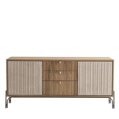 the sideboard is made from wood and metal, with three drawers on each side