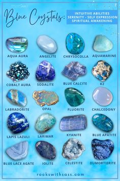 Blue crystals are perfect for those seeking peace and intuition enhancement. Check out our blog for deeper insights on crystal color meanings and how to harness their power. #BlueCrystals #CrystalHealing #Crystals Blue Tourmaline Meaning, Different Crystals And Their Meanings, Crystals And Gemstones Meanings, Blue Quartz Meaning, Stones And Crystals Meanings, Precious Stones Chart, Crystal Meanings Charts, Stones Meanings, Gems And Crystals