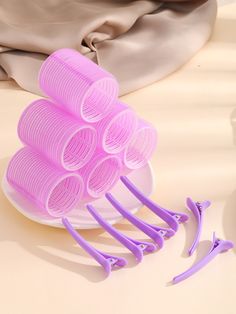 Purple  Collar  Plastic  Hair Rollers Embellished   Beauty Tools Roller Hair, Hair Roller, Hair Volume Clips, Plastic Hair Rollers, Roller Set Hairstyles, Big Hair Rollers, Fancy Store, Hair Braiding Tool, Heatless Hair Curlers