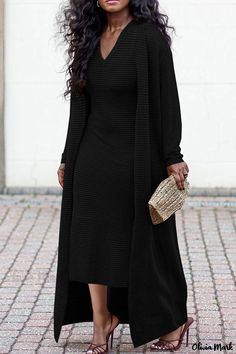 Olivia Mark - V Neck Long Sleeve Cape Dress Set for Women Size 16 Women Outfits, Closet Model, Kimono Set, Modern Wear, Cloak Coat, Turkey Wings, Dress Kimono, Long Sleeve Kimono, Rib Fabric