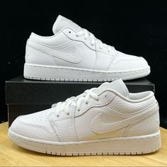 New Nike Air Jordan 1 Low Gs Triple White Shoe 553560 130 - Multiple Sizes 5.5y= 7 Wmns >Brand New Never Worn And In Amazing Condition, Comes With Box! No Rips/Tears/Stains Anywhere On The Shoes. If You Have Any Questions Please Message Me And I’ll Get Back To You As Quickly As Possible. >If You Like This Pair Of Shoes You May Like Some Of My Other Pairs As Well, I Have Over 1,000 Pairs To Choose From I Give Discounts On All Bundles Nike Jordan 12, Teal Sneakers, Jordan 11 Women, Jordan 1 Low White, Jordan 1 Mid White, Air Jordans Women, Nike Air Jordan 5, Jordan Ones, Nike Air Jordan 6