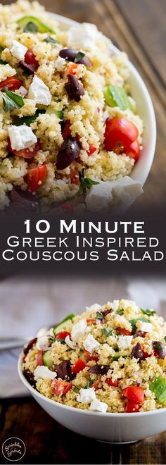 this greek inspired couscous salad is loaded with fresh vegetables and feta cheese