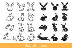 rabbit silhouettes in different positions and sizes, with the words rabbit icons below them