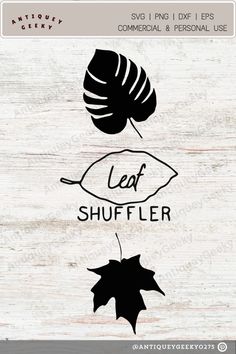 the silhouettes of leaves are shown in black and white, with text that reads leaf shuffle