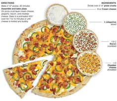 a pizza with different toppings is shown on the menu for jalapeno popper pizza