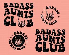 the badasss club logo is shown in black and white on a pink background