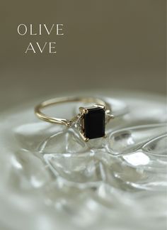 Knox | 14k Gold | 7x5mm Emerald Cut Onyx | #emerald #gemstones #yellowgold Dance Fever, Olive Avenue Jewelry, All That Glitters Is Gold, Basket Setting, Black Jewel, Jewels Rings, Reflexology, Don't Judge, Gold Gilding