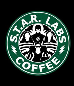 the star lab coffee logo is shown in white and green on a black background,