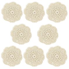 PRICES MAY VARY. 【Material】: These coasters are made of high quality cotton,100% handmade, washable and reusable. The doily placemat also has good water absorbency. 【Size】: Per crochet doilies dimension: 4inch/10cm in Diameter; Weighs 0.07lb (35g) / 8-piece. Size might vary about 5% due to its nature of hand crochet process or product stretchability. 8 PIECES in package. 【Design】: Retro style doilies is made by hand, and loop-design with beautiful pattern weave in it. The flower shape design mak Doily Bunting, Crochet Lace Doily, Round Flower, Table Placemats, Cup Mat, Handmade Table, Lace Doilies, Tea Tray, Valentines Party