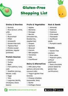 Gluten-Free Food List (+ Shopping List and PDF) - Listonic Foods With Gluten List Of, Gluten Free Guide Food Lists, Gluten Free Symptoms Signs, Eating Gluten Free How To Start, Gluten Free Infographic, What Are Gluten Free Foods, Celiac Food List, Gluten Free For Beginners Get Started, Gluten Free And Hashimotos