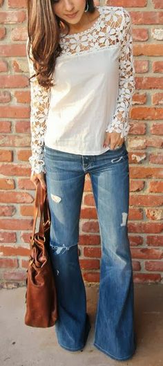 Adore Mode Tips, Blazer Outfit, Lace Top Long Sleeve, Jeans Flare, Look Chic